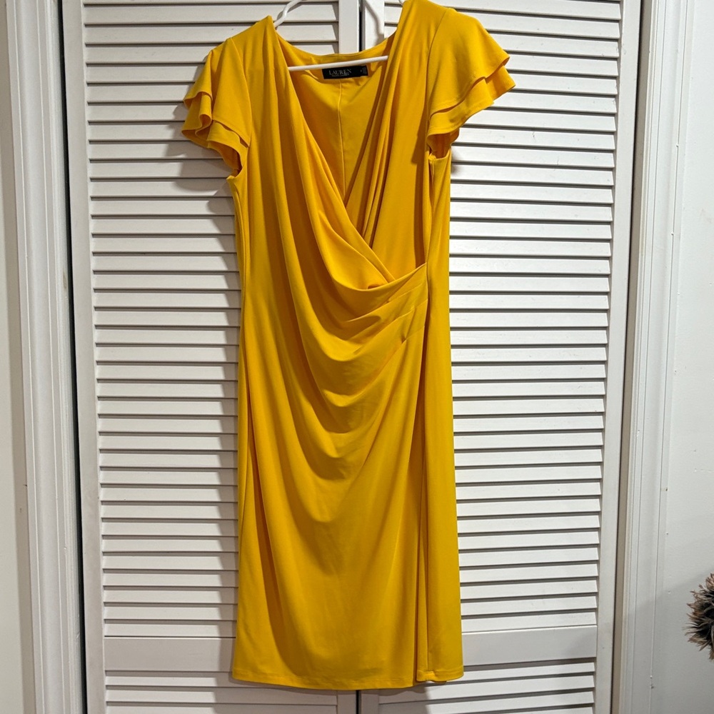 Ralph Lauren Golden Draped Midi Dress